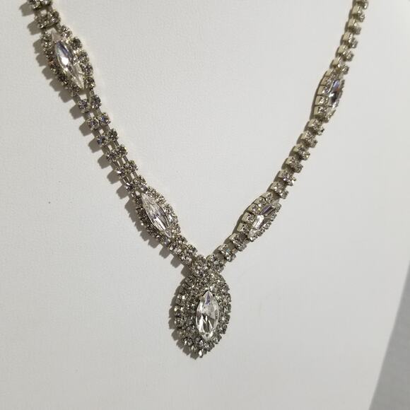 Clear rhinestone necklace oval 16" /3"ext.silver tone 1.1637 - Picture 8 of 12